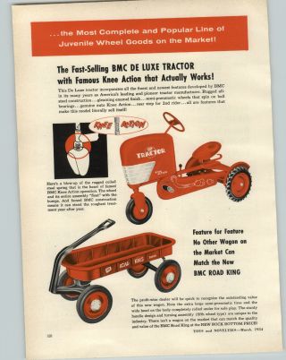 1954 PAPER AD 2 Sided BMC Pedal Car Farm Tractor Road King Coaster Wagon 2