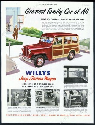 1949 Willys Jeep Station Wagon Color Art 4 Photo Vintage Print Ad