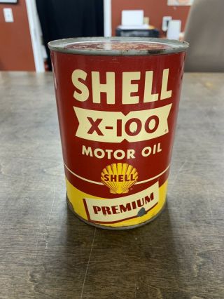 Shell X - 100 Premium Motor Oil Can - 5w - 20 - Opened From Bottom - Great Display