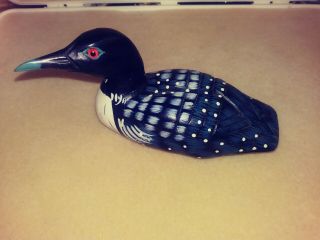 Loon Duck Decoy,  Wood,  Hand Carved,  6.  5 Inches Long.