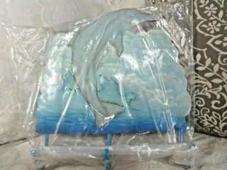 Dolphin Metal Wall Hanging Hand Painted Dolphin Art 10 " W Hooks Beach Blue