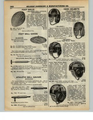 1937 Paper Ad 2 Pg Leather Football Helmet Wing Style Model Footballs Belknap