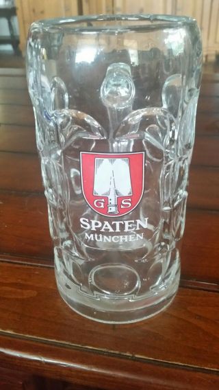 1l Liter Dimpled Glass Beer Mug Stein Spaten Munchen German Import Spade Barware
