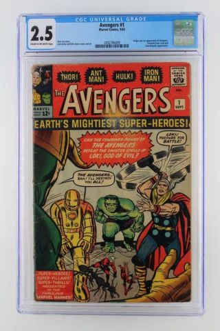 Avengers 1 - Cgc 2.  5 Gd,  - Marvel 1963 - 1st App & Origin (iron Man Hulk Thor)