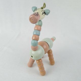 Vintage Wooden Bead Crib Toy Giraffe Pink Blue White Collectible Display Only