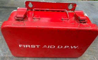 Vintage First Aid Kit Red Metal Wall Mount D.  P.  W.  With Contents