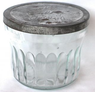 Vintage 8 Oz Ball Jelly Glass Jar W/tin Lid Rare Design W/sunburst Base Vgc