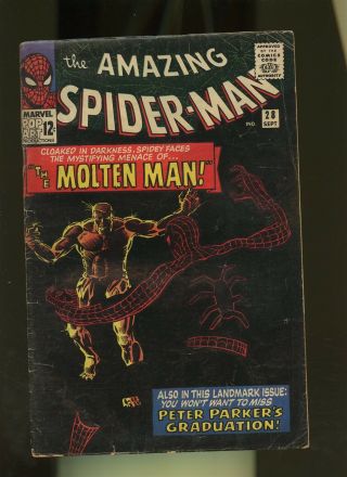 Spider - Man 28 Gd,  2.  5 1 Book Marvel 1st Molten Man Peter Parker