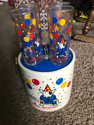 Vintage 1987 Anheuser Busch Bud Light Spuds Mackenzie Ice Bucket With Glasses
