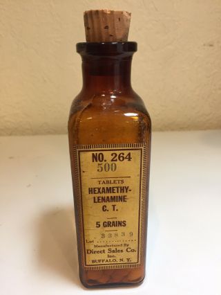 Vintage Antique Medicine Bottle With Cork Hexamethylenamine Std Treatment Full
