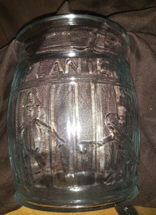 Rare Vintage Barrel Planters Peanuts Glass Jar Store Display Lid Peanut
