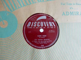 Jazz Art Pepper Quartet " Surf Ride " Discovery Label 158 10 " 78 Rpm Record