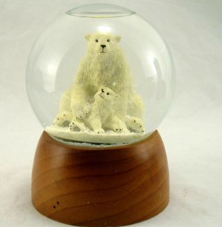 Polar Bear Mom And Cub Snow Globe With Wood Base