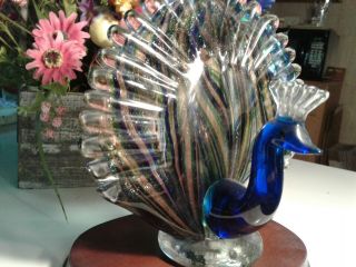 1970s - 80s Vintage Glass Peacock Vintage Bird Figurine (heavy Weight Glass)