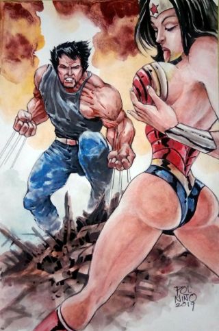 Wonder Woman And Wolverine Art Pin Up By Pol Nino - 02 10 " X 15 "