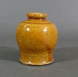 19c.  Antique Glazed Stoneware Pottery Clay Ceramic Inkwell Ink Bottle Pot 2.  25 "