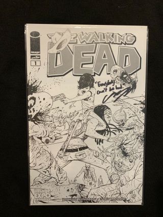 The Walking Dead 1 Image Expo Exclusive B&w Signed/chandler Riggs W/carl Quote