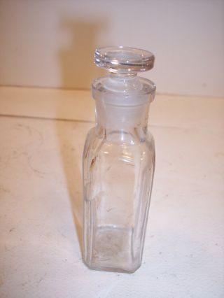Vintage Small,  Square Glass Top Medicine Bottle,  Apothicary Bottle