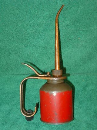 Vintage Eagle Oil Can Red & Brass Thumb Trigger Pump Oiler Oil Can Made In Usa