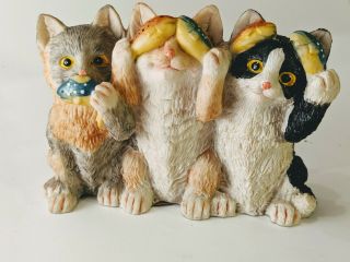 3 Cats With Fish On Eyes,  Ears,  Mouth Hear No Evil,  Speak No Evil,  See No Evil