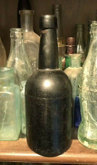 Black Glass 3 Part Mold Mallet Applied Top Early To Mid 1800s