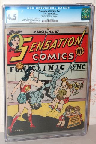 Sensation Comics 27 Early Wonder Woman Golden Age Dc 1944 Cgc 4.  5
