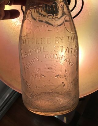 Antique Empire State Dairy Co Heavily Embossed Milk Bottle Brooklyn Ny Quart