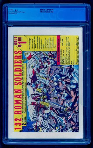 SILVER SURFER 1 CGC 6.  5 OWW BRIGHT COLORS NO MARKS OR STAMPS UN - PRESSED 3