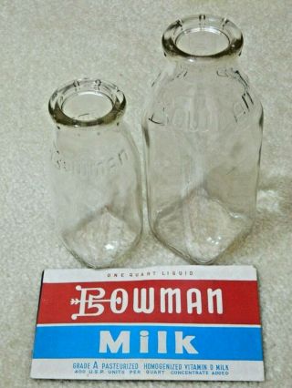 Vintage Bowman Dairy Company Milk Bottles Sewing Needles Pint Half Pint Chicago