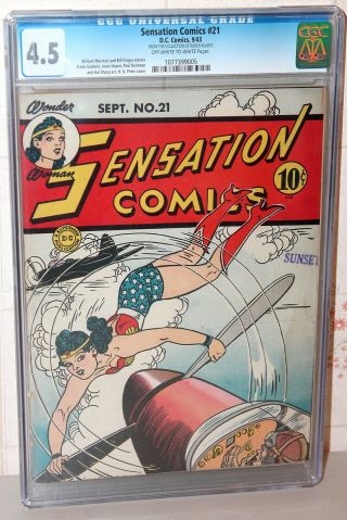 Sensation Comics 21 Early Wonder Woman Golden Age Dc 1943 Cgc 4.  5
