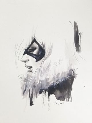 Black Cat - Ink Sketch 8x11 ",  Artist Signed,  Marvel Comics