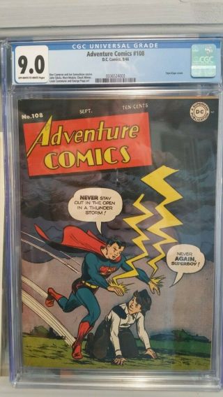 Adventure Comics 108 Cgc 9.  0 Dc 1946 Superman Superboy Rare Nm Grade