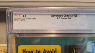 Adventure Comics 108 CGC 9.  0 DC 1946 Superman Superboy RARE NM grade 5
