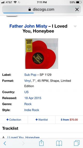 Father John Misty I Loved You,  Honeybee Vinyl 7” Record Store Day Single Rare 3