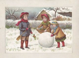 Antique 1800s Winter Scene Children/snowball Olivine Washing Compound Trade Card