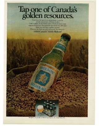 1977 Molson Golden Ale Beer In Sack Of Barley At Sunset Vtg Print Ad
