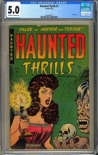 Haunted Thrills 1 Good Girl Skull Cover Pre - Code Horror Farrell 1952 Cgc 5.  0