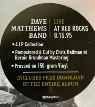 Dave Matthews - Live At Red Rocks 8.  15.  95 [New Vinyl LP] 150 Gram,  Boxed Set,  Do 2