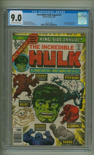 Incredible Hulk Annual 5 (cgc 9.  0) Ow/w Pages; 2nd App Groot 1976 (c 24063)