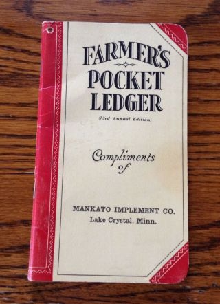 Vintage 1939 John Deere Farmers Ledger Mankato Implement Co.  Lake Crystal Mn
