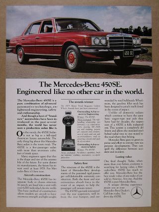 1975 Mercedes - Benz 450se Red Car Color Photo Vintage Print Ad