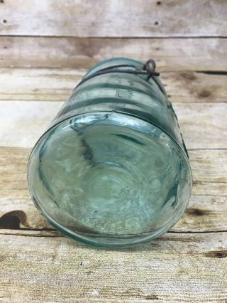 Vintage ATLAS E Z SEAL BLUE GREEN PINT Jar w/ Wire Bail Closure and Glass Lid 4