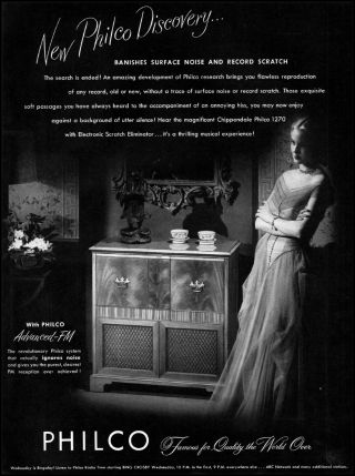 1947 Elegant Woman Chippendale Philco Phonograph Vintage Photo Print Ad Adl54