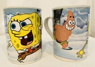 Spongebob Squarepants And Patrick Snowball Fight Coffee Mug Cup Set 2007 Viacom