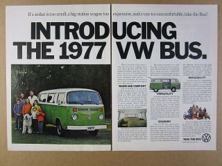 1977 Vw Volkswagen Bus Green Van Photo 2 Page Vintage Print Ad