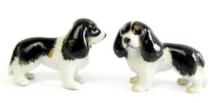 Cavalier King Charles Spaniel Set/2 Tri - Colour Miniature Porcelain Dog Figurine