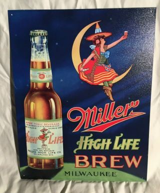 Miller High Life Beer Sign.  " Girl On The Moon ".  2002.  Bar.  Vintage