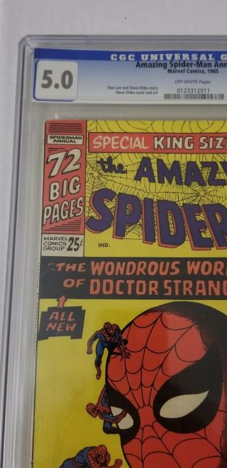 Spiderman Annual 2 CGC 5.  0 Dr.  Strange App.  1965 2