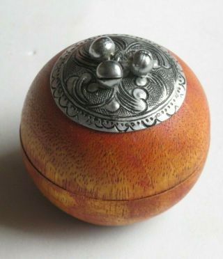Vintage Wood Round Snuff Jar Bell Noise Maker (r279)