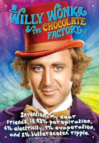 Tin Sign - Willy Wonka - Recipe Metal Plate Licensed 30178